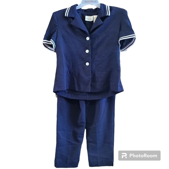 Small Petite Blue White Stripe Pantsuit Coordinated Set - Picture 1 of 5